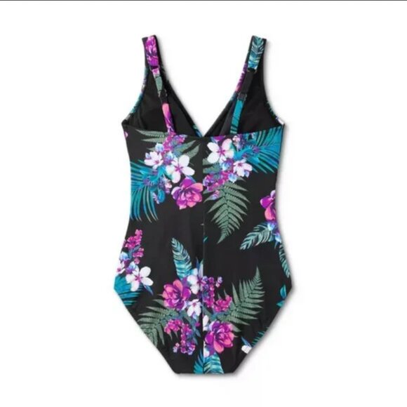 Waist Detail Over the Shoulder One Piece Swimsuit - Aqua Green® Black Floral M - Picture 8 of 8